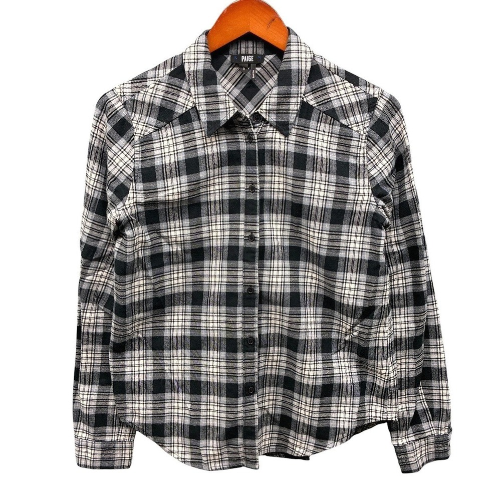PAIGE Plaid Flannel Shirt Women's S Black White Button Down Casual Soft